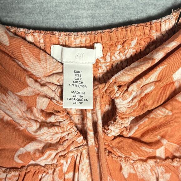 H&M Orange Apricot Floral HalterTop Tie Dress Casual Summer Vacation Beach Small - Picture 3 of 6